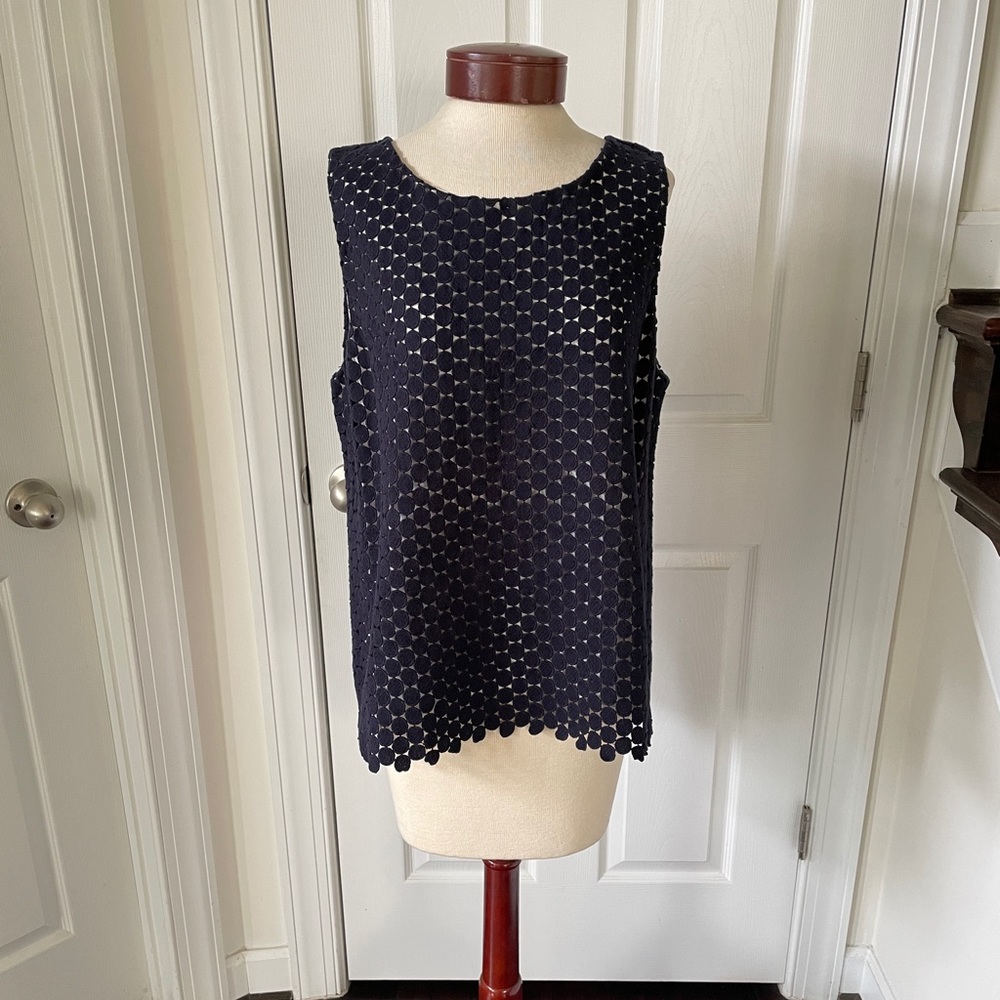 Karl Lagerfeld NAVY lace overlay crepe blouse NWT